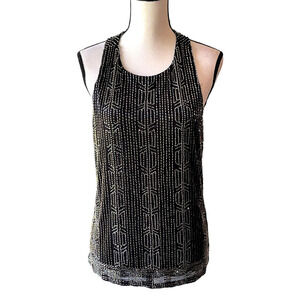 Alice + Olivia Size M Black Beaded Zip Racer Back Sleeveless Tank Top